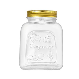 高品质250毫升500毫升750毫升独特形状设计透明空密封食品容器玻璃罐，带金银盖