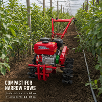 محرك بنزين 170F/7HP، آلة حراثة صغيرة مجنزرة بسلسلة مزدوجة، آلة بذر الذرة وفول الصويا، جرار زراعي مجنزر صغير، آلة حراثة