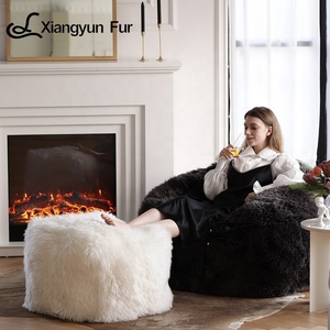 Luxurious Modern New Zealand Design Living Room Large White Furniture Chairs Sheep Fur Stool