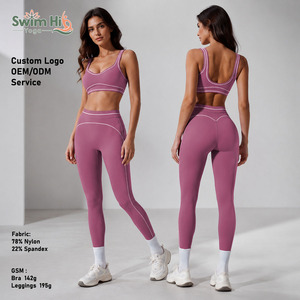 Set di Leggings Yoga Elasticizzati con Logo Personalizzato per Fitness e Sport, Reggiseno Yoga ad Asciugatura Rapida in Spandex, <span class=keywords><strong>Abbigliamento</strong></span> da Pilates per Donne - Product Image 2