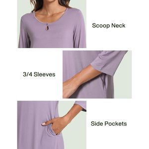 Chemise de nuit personnalisée pour femme, manches 3/4, col rond, avec poches, en viscose de bambou - Product Image 2