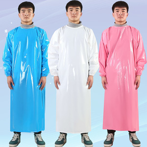 Manteau imperméable en Tpu résistant à l'huile, tablier à manches longues pour adulte, pour la cuisine, combinaison de travail, bleu, blanc, rose, couleur unie - Product Image 3