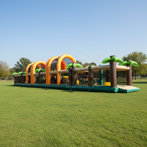 Venta al por mayor directa de fábrica: Combo inflable de obstáculos de <span class=keywords><strong>jungla</strong></span> con tobogán y túnel, juegos deportivos inflables para parques de atracciones - Product Image 1
