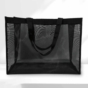 大容量黒透明メッシュトートバッグシングルショルダースイミングビーチバッグ再利用可能食料品ナイロンネットショッピングバッグ - Product Image 5