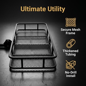 Porte-bagages de toit noir mat pour attelage, panier à bagages en maille robuste pour SUV et camion, sans modification pour le camping en extérieur et les voyages sur route - Product Image 4
