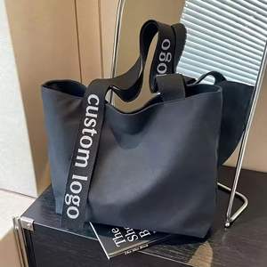 Custom Simple Casual <b>Large</b> Capacity Beige Black Cotton Canvas Shoulder <b>Gift</b> Tote Shopping <b>Bag</b> with Handle Printing Logo - Product Image 4