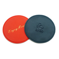 Dessous de verre en cuir PU de forme ronde avec support Tapis de bière et de café Dessous de verre en cuir lasérisable personnalisé avec support Ensemble