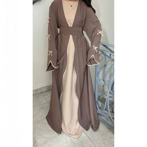 Abaya ouverte pour femmes Kimono Ramadan Eid Mubarak Bowknot Dubaï <span class=keywords><strong>Turquie</strong></span> Islam Caftan Polyester Robe musulmane de Caftan pour femmes - Product Image 1