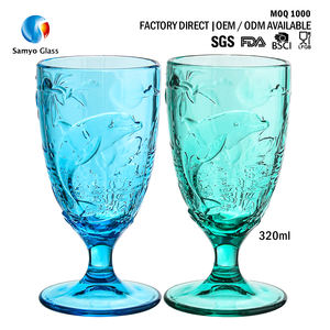 Calici in Vetro Blu Pressato Personalizzati Samyo, Bicchieri da Vino Rosso Vintage con Motivo a Delfino in Rilievo e Stelo Corto - Product Image 1