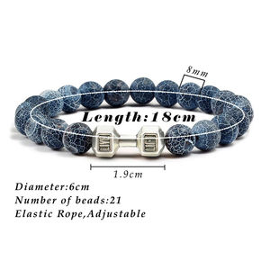 Pulsera con mancuernas de piedra de lava volcánica negra Natural, Pulseras de cuentas mate negras para mujeres y hombres, Pulseras de joyería con barra de Fitness - Product Image 6