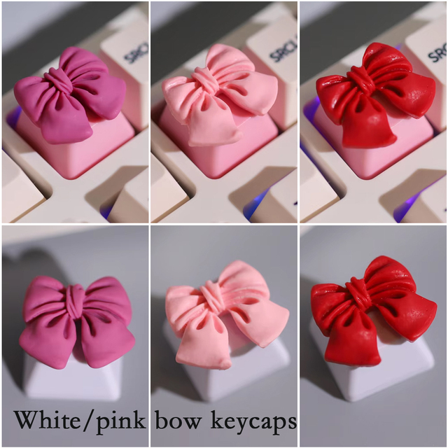 Custom Bow Cute Plastic Lightweight Keycap Cherry Cross Axis Mechanical Keyboard Personalized Bowknot Keychain Pink White