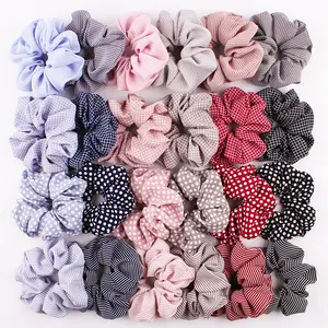 Autumn Striped dots polka-dots Fabric Elastic Intestine hair band Hair accessories Scrunchy Ponytail Handmade Women's Hair Rope