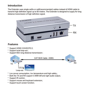 Bộ Chuyển Đổi <span class=keywords><strong>HDMI</strong></span> Sang Cat5e Cat6 <span class=keywords><strong>RJ45</strong></span> Chất Lượng Cao HDCP 2.2 4K 60Hz 1080P 60 M <span class=keywords><strong>HDMI</strong></span> 2.0 KVM Extender 60 Mét Với <span class=keywords><strong>IR</strong></span> KVM USB - Product Image 3