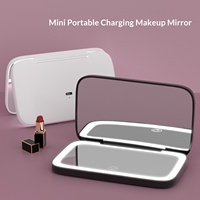 Miroir de maquillage portable multifonctionnel à LED, double face 5x/1x, pliable, finition argentée, option de logo personnalisé