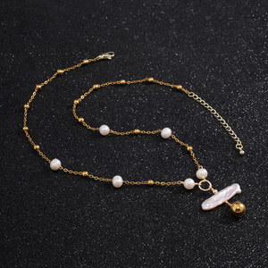 <span class=keywords><strong>Collier</strong></span> Croix en Perle Naturelle et Aigue-marine 2026, Plaqué Or 18K, Acier Inoxydable Anti-ternissement, Esthétique, Vente en Gros pour Femmes - Product Image 3