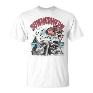 Summerween Halloween Vintage Beach T-Shirt Design de personnage d'horreur - Product Image 1
