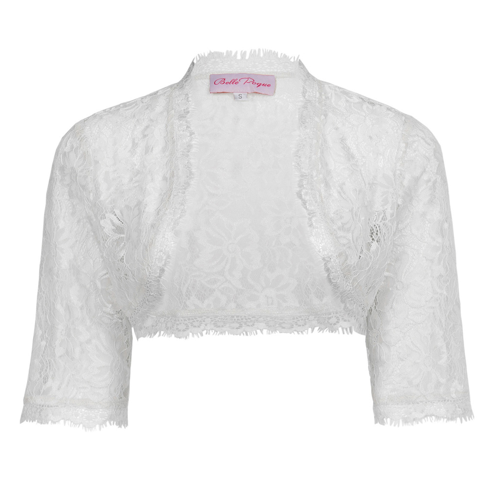 Womens Ladies Wedding Bridal Bridesmaid 3/4 Sleeve White Lace Shrug Bolero