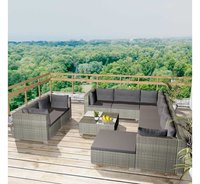 Ensemble de canapés et chaises d'extérieur en rotin PE avec structure en aluminium moderne et table à plateau en verre pour patio, cour, villa, hôtel, salon