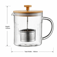 Théière en verre borosilicate transparent avec couvercle en bambou naturel et filtre amovible pour la préparation du thé, compatible avec le cuisinière et le micro-ondes