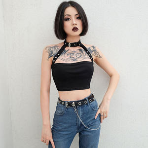 Punk <span class=keywords><strong>tour</strong></span> <span class=keywords><strong>de</strong></span> <span class=keywords><strong>cou</strong></span> haut à licou femmes Cami <span class=keywords><strong>dos</strong></span> <span class=keywords><strong>nu</strong></span> boucle haut court vêtements Camisole Sexy hauts recadrée gothique - Product Image 5
