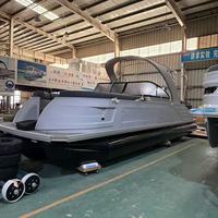 Bateau ponton de luxe en aluminium avec auvent Bimini sportif, deux consoles de capitaine, sièges spacieux et direction hydraulique