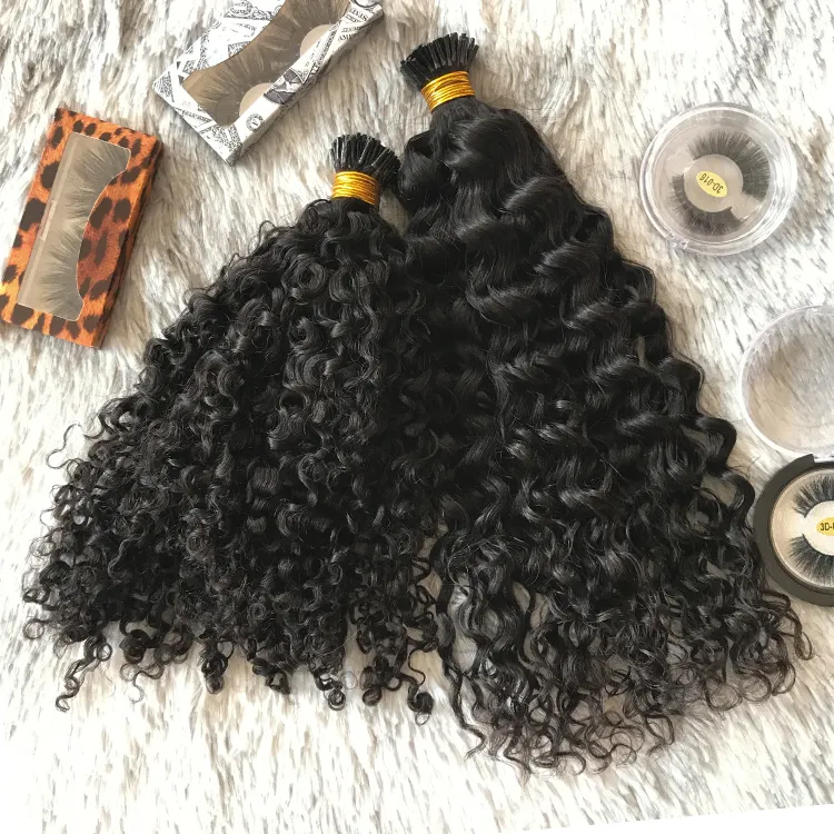 Großhandel Raw Cambodian Hair Vendor Micro Links Tipp 100 Stränge Virgin I Tip Echthaar verlängerungen Curly