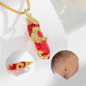 Vente en gros de bijoux pendentif en pierre naturelle rouge cornaline et pierres précieuses <span class=keywords><strong>collier</strong></span> Phoenix plaqué or pour femme ou homme - Product Image 2