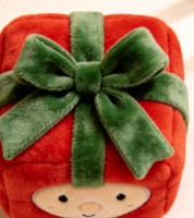 Coffret Cadeau Rouge de Noël : Peluche Douce avec Nœud Ruban Vert et Breloque Étoile pour Accrocher