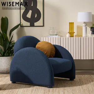 WISEMAX أثاث أريكة اسكندنافية أثاث غرفة المعيشة كرسي teddy أزرق كرسي بذراعين بإطار خشبي دائري للمنزل