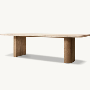 Tables à manger de luxe personnalisées Rhoohill avec plateau en travertin, tables rectangulaires modernes en <span class=keywords><strong>bois</strong></span> massif pour salle à manger - Product Image 2