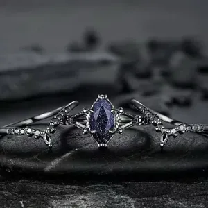 ZhuQian Set di 3 Anelli Gotici Retrò Trendy in Lega Nera con Cristalli Marquise e Zirconia per Donne - Product Image 4