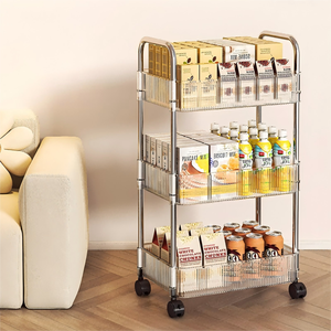 3/4-Tier Rollende Utility Cart Met Handvat Multifunctionele Opslag <span class=keywords><strong>Trolley</strong></span> Voor Woonkamer Beweegbare Opslag Organizer Met Wielen - Product Image 2