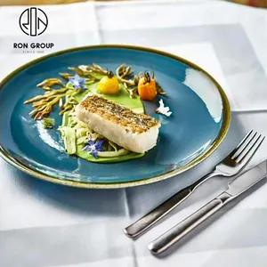 Sıcak satış özelleştirmek logosu restoran seramik mavi yemek yemek tabaklar