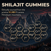 Gummies de Shilajit 1400mg avec Chaga et Ashwagandha, véganes, sans sucre, saveur cerise, marque privée OEM