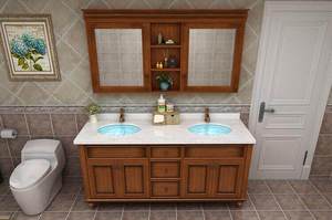 <b>Light</b> luxury American bathroom cabinet solid wood <b>oak</b> wash basin double basin marble bathroom wash basin - Product Image 3