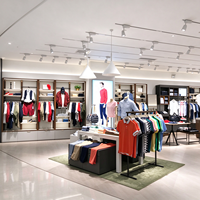 Meubles de magasin de vêtements : Armoire murale à cadre en bois, rail de suspension, table îlot de présentation, CE ETL, vente en gros pour boutiques et détaillants