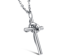 Collar con Colgante de Cruz de Acero Inoxidable Vintage, Cadena Figaro con Joyería Religiosa Cristiana para Enamorados - Product Image 5