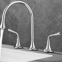 Robinet de lavabo de salle de bain à double mitigeur, montage sur comptoir, 2 poignées, 3 trous, mitigeur céramique eau chaude et froide