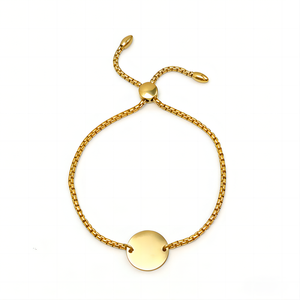 Pulsera <span class=keywords><strong>de</strong></span> Disco Redondo con Moneda, Chapada en Oro PVD <span class=keywords><strong>de</strong></span> 18K, Acero Inoxidable, Grabado Láser Personalizado con Inicial, Joyería Unisex al por Mayor - Product Image 1
