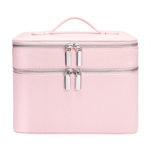 High Quality Soft Durable Waterproof Leather Eco-Friendly Large Cosmetic Case Custom Double Layer Travel <strong>Makeup</strong> Bag Beauty <strong>Box</strong> - Product Image 1