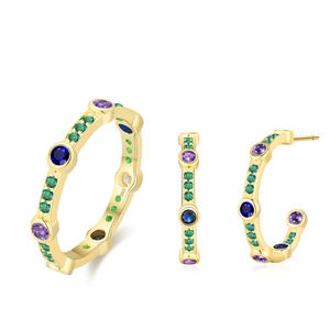 Juego de Anillo y Pendientes de Plata de Ley S925 con Circonitas, Estilo Retro Francés de Alta Gama con Textura Dorada para Mujer - Product Image 2