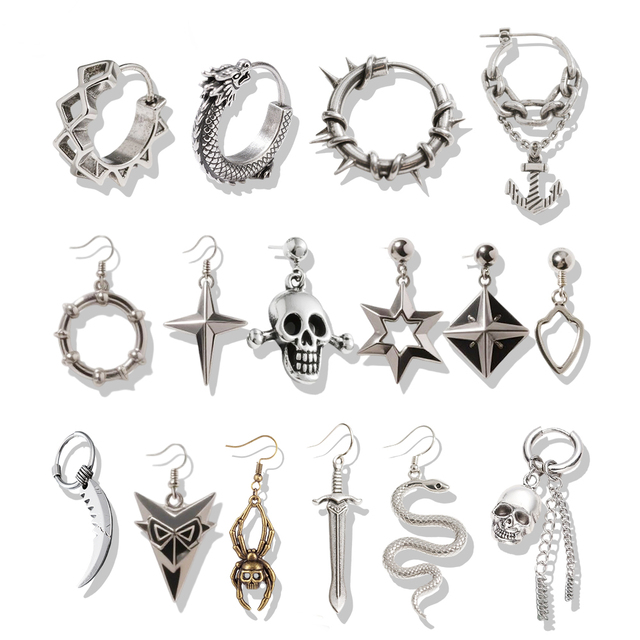 Custom Male Gothic Metal Earrings Geometric Punk Hoop Rock Music Inspired Accessories Personalized Jewelry for Concert Look Gift