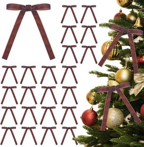 Ornamen Pita Beludru Poliester Coklat 24 PCS Dekorasi Pohon Natal Kecil Lebar 5/8'' 5x7 - Product Image 1
