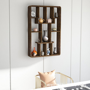 Solid Wood Wall Mounted Display <b>Shelf</b> Rectangle Modern Chinese Style Storage Rack For Living Room Tea Set Ornament Cabinet - Product Image 1