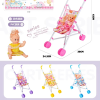 Ensemble poussette pour poupée de 12 pouces pour enfants, 4 couleurs assorties, poussette de jeu d'imitation avec poupée, chariot en plastique pour filles