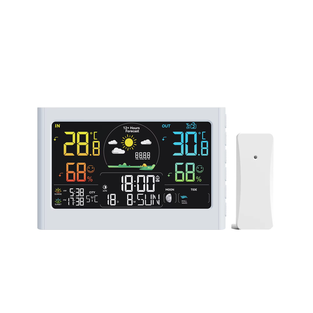 Slim NEW Wireless Color Weather Station With In&Outdoor Thermo-Hygrometer Sunrise and Sunset Reminder
