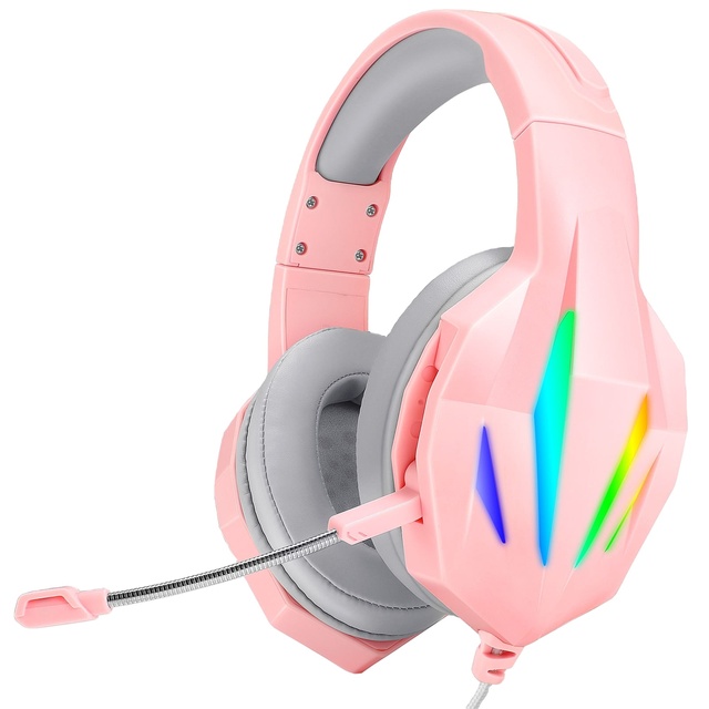 With Mic PC Computer Pink Gaming Head Phones Set Led Light Auriculares Gamer Usb Wired Headset for Young Girls Headphone