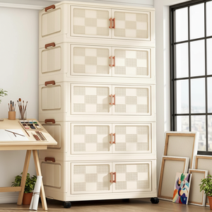 Armoire pliable mobile à <span class=keywords><strong>5</strong></span> niveaux de grande capacité, design moderne, armoire de rangement pour collations, conteneur de rangement pour vêtements ménagers - Product Image 5