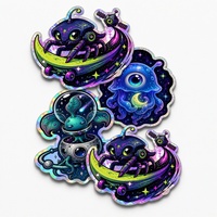 Pack d'autocollants personnalisés Kawaii Alien Spatial Brillants et Imperméables en Vinyle – Autocollants Mignons Méduse, Scarabée, Lune pour Bouteille d'Eau et Coque de Téléphone