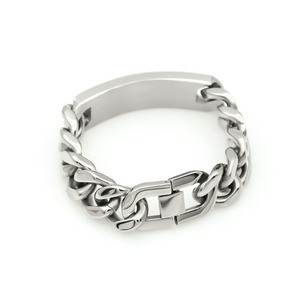Bracelet en acier inoxydable argenté de 18 mm de large, chaîne <span class=keywords><strong>gourmette</strong></span> avec barre incurvée, gravable, pour homme, style hip-hop, cadeau bijou - Product Image 3